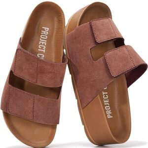 NIB Genuine Leather Berry Suede Comfort Sandals Size 8.5 | Cushioned | Non-Slip